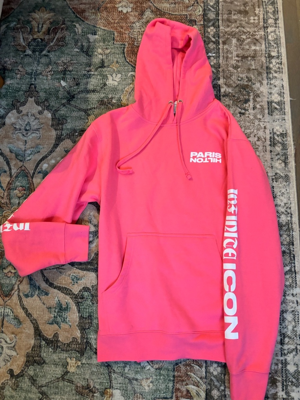 Paris Hilton Neon Pink Logo Sleeve Hoodie
